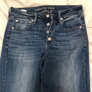 Medium wash blue jean hi-rise crop flare
